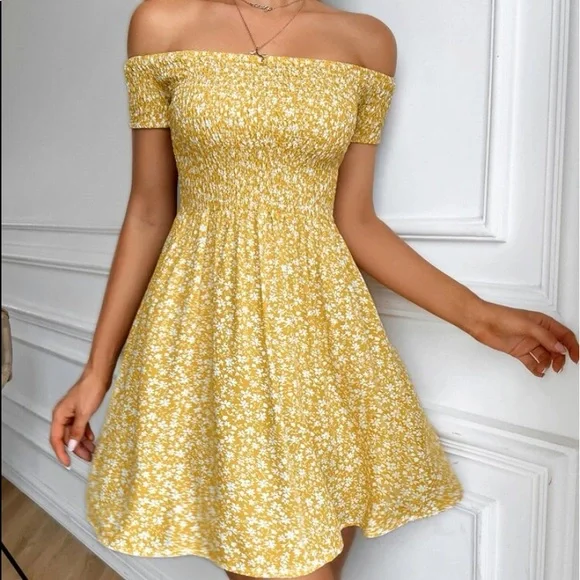 Yellow Off The Shoulder Short Summer Dress | Color: Yellow | Size: S | Pm-35660275's Closet